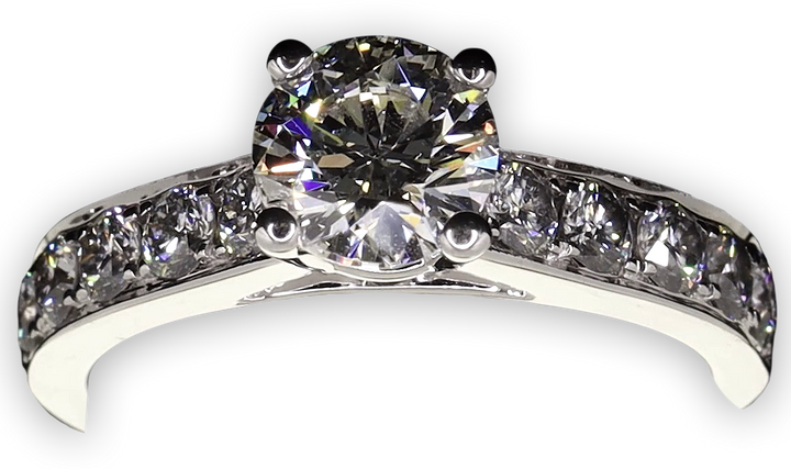 Modern 4-Claw Engagement Ring with Grain Set Diamond Band - W0019 (Lab Grown)