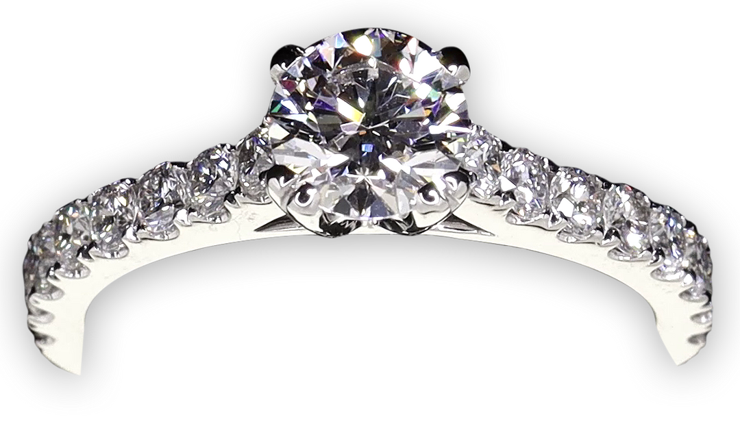 Classic engagement ring with 4-Claw double prong tips and pavé set band - W0020 (Lab Grown)