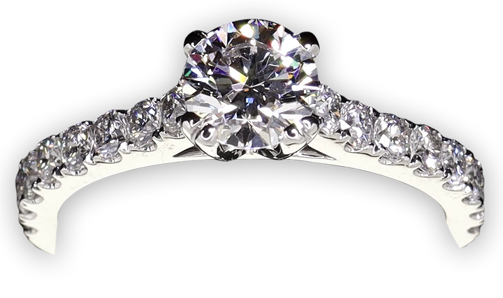 Classic engagement ring with 4-Claw double prong tips and pavé set band - W0020 (Lab Grown)