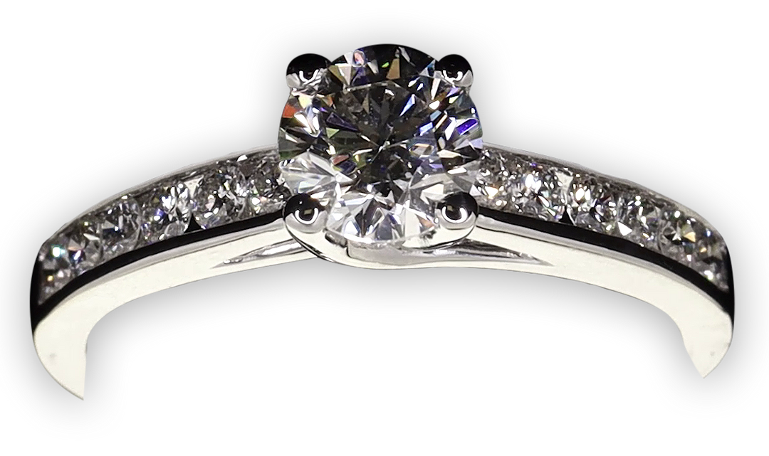 Modern 4-Claw engagement ring with channel set diamond band - W0022 (Lab Grown)