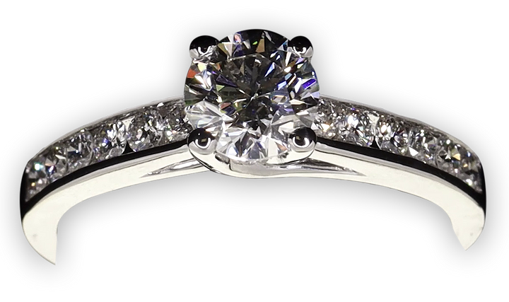 Modern 4-Claw engagement ring with channel set diamond band - W0022 (Lab Grown)