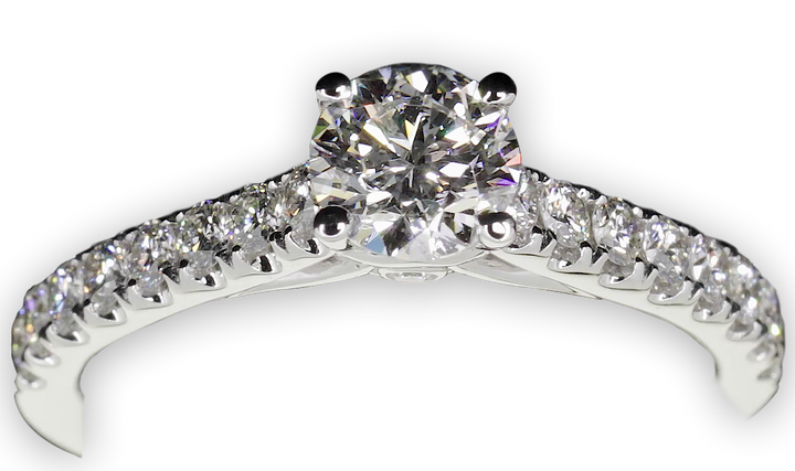 Classic 4-Claw engagement ring with pavé set diamond band - W0024 (Lab Grown)