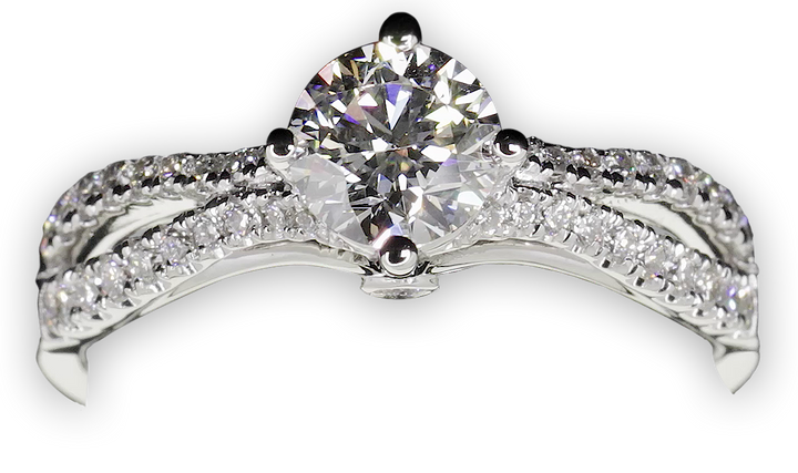 Modern 4-Claw engagement ring with bow-shaped pavé set band - W0026 (Lab Grown)