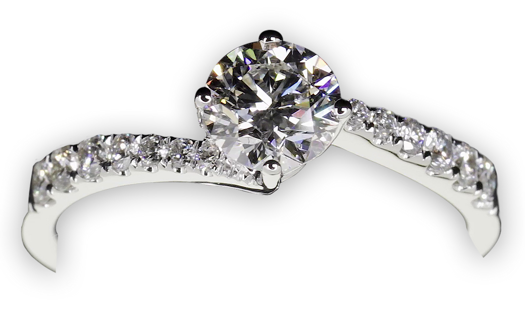 Modern 4-Claw engagement ring with offset diamond band - W0027 (Lab Grown)
