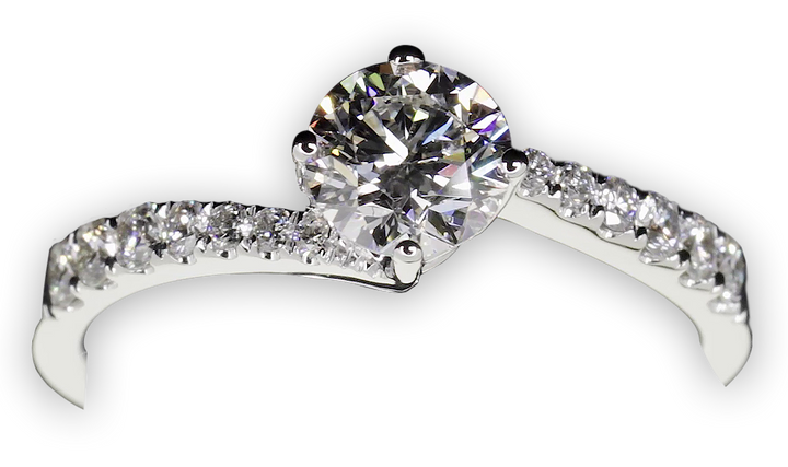 Modern 4-Claw engagement ring with offset diamond band - W0027 (Lab Grown)
