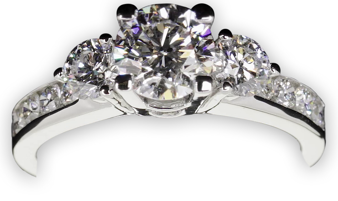 Modern 4-Claw trilogy ring with channel set band - W0032 (Lab Grown)