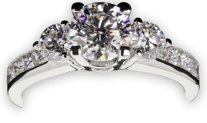Modern 4-Claw trilogy ring with channel set band - W0032 (Lab Grown)