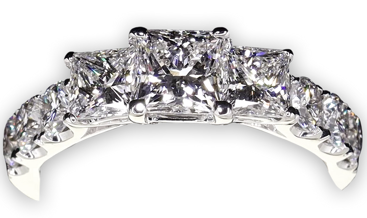 Modern Princess Cut Trilogy Ring with Claw Set Band - W0033 (Lab Grown)