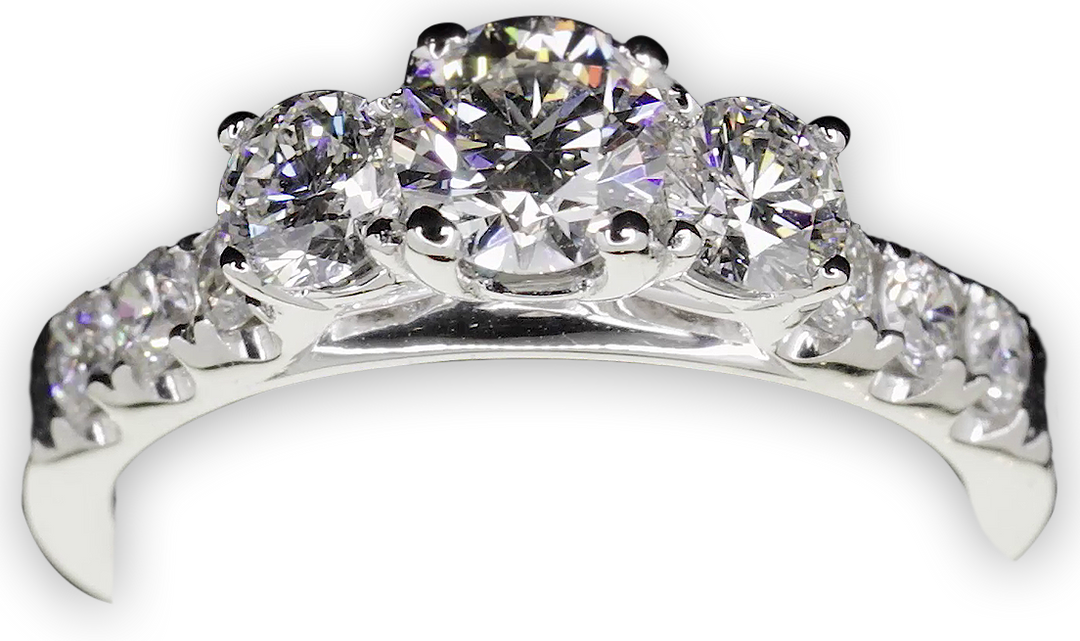 Round trilogy ring with claw set band - W0035 (Lab Grown)