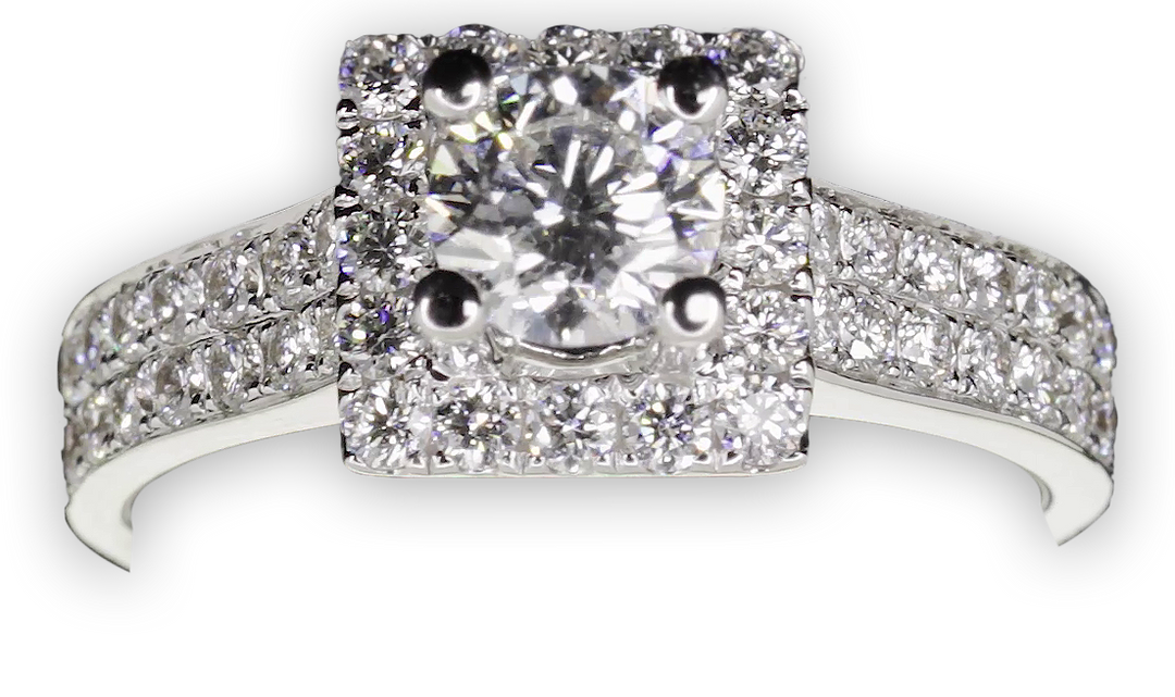Square Halo with Double-Row Pavé Set Band - W0037 (Lab Grown)