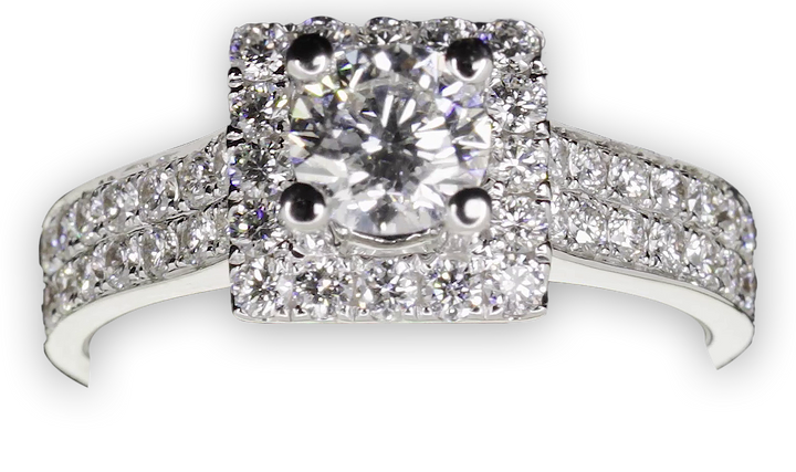 Square Halo with Double-Row Pavé Set Band - W0037 (Lab Grown)