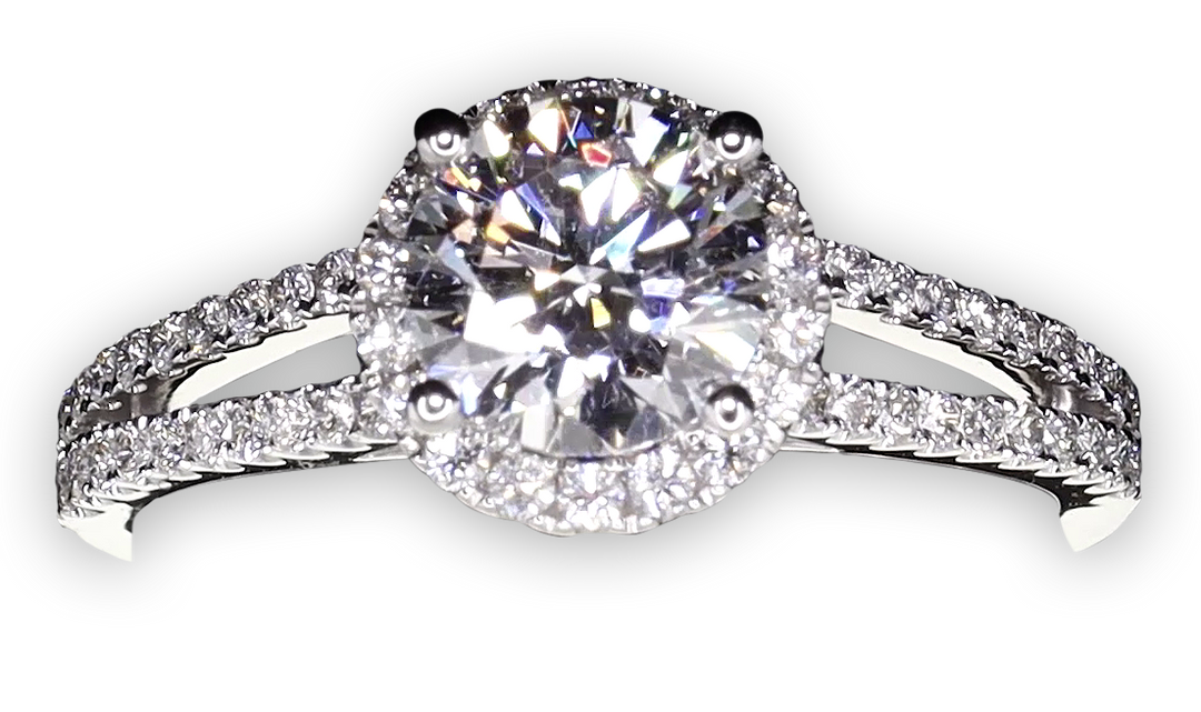 Halo Style Engagement Ring with Twin Pavé-Set Diamond Bands - W0038 (Lab Grown)