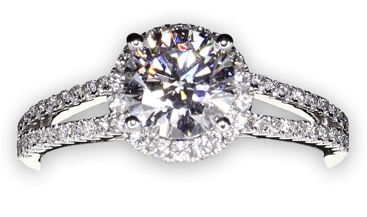 Halo Style Engagement Ring with Twin Pavé-Set Diamond Bands - W0038 (Lab Grown)