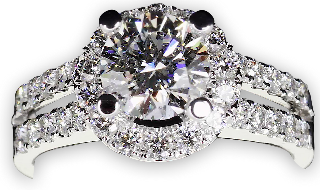 Halo Style Engagement Ring with Twin Pavé-Set Diamond Bands - W0039 (Lab Grown)