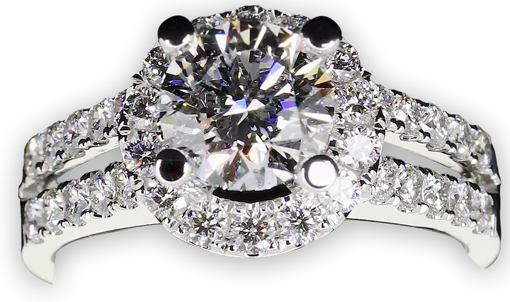 Halo Style Engagement Ring with Twin Pavé-Set Diamond Bands - W0039 (Lab Grown)