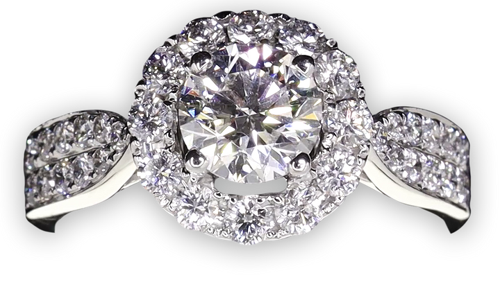 Halo style engagement ring with tapered pavé set diamond band - W0040 (Lab Grown)