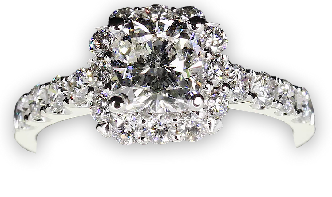 Modern Cushion Shape Halo with Pavé Set Diamond Band - W0041 (Lab Grown)
