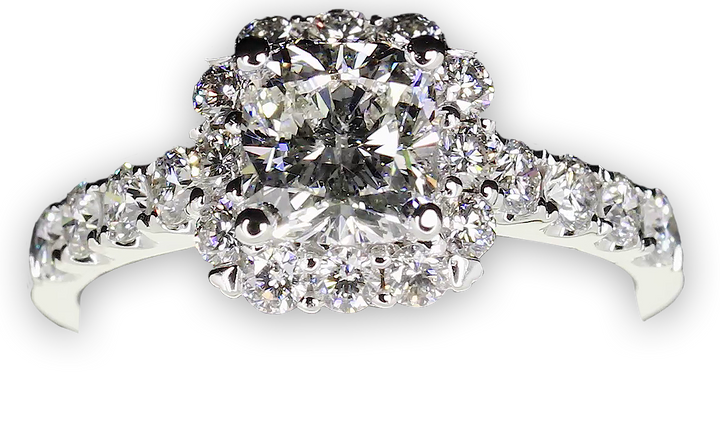 Modern Cushion Shape Halo with Pavé Set Diamond Band - W0041 (Lab Grown)
