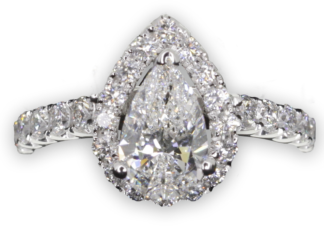 3-Claw Pear Shape Halo and Pavé-Set Diamond Band - W0042 (Lab Grown)
