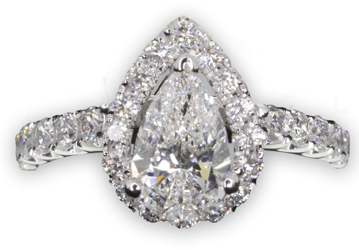 3-Claw Pear Shape Halo and Pavé-Set Diamond Band - W0042 (Lab Grown)
