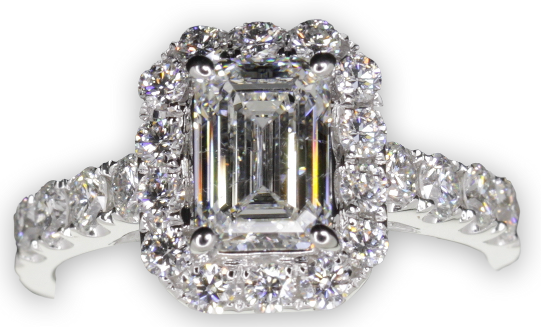 Emerald Cut Halo with Pavé-Set Diamond Band - W0043 (Lab Grown)