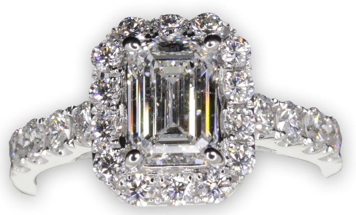 Emerald Cut Halo with Pavé-Set Diamond Band - W0043 (Lab Grown)