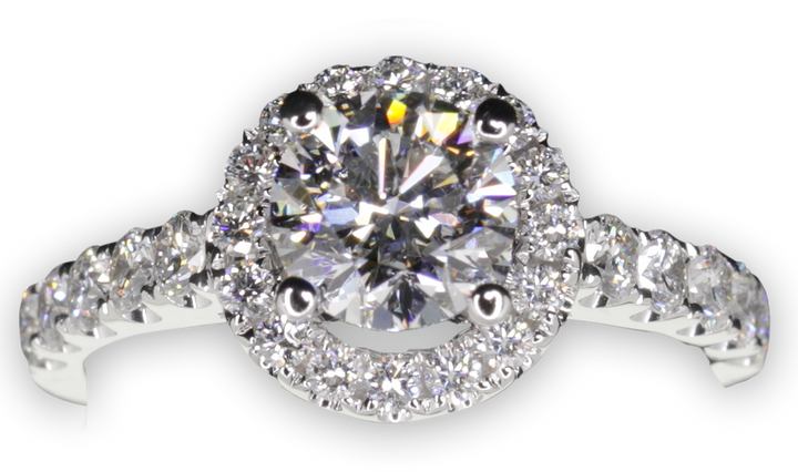 Halo Style Engagement Ring with Pavé Set Band - W0044 (Lab Grown)