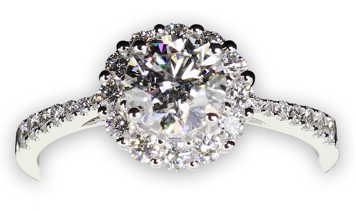 Floral halo style engagement ring with tapered band - W0046 (Lab Grown)