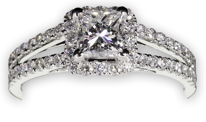 Princess Cut halo and twin pavé set diamond band - W0048 (Lab Grown)