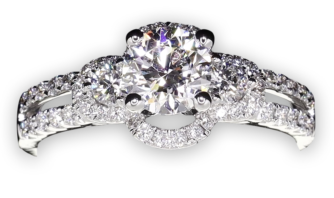 Modern 4-Claw engagement ring with semi halo twin Pavé set band - W0052 (Lab Grown)