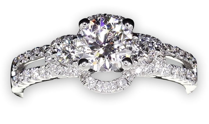 Modern 4-Claw engagement ring with semi halo twin Pavé set band - W0052 (Lab Grown)