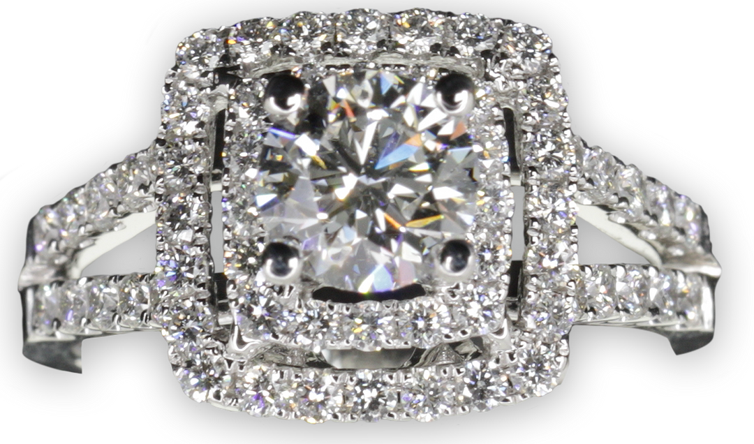 Double Halo with Twin Pavé-Set Diamond Band - W0054 (Lab Grown)