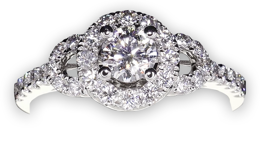 Halo style diamond plaque engagement ring with pavé set band - W0057 (Lab Grown)