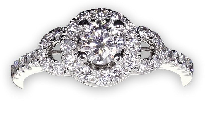Halo style diamond plaque engagement ring with pavé set band - W0057 (Lab Grown)