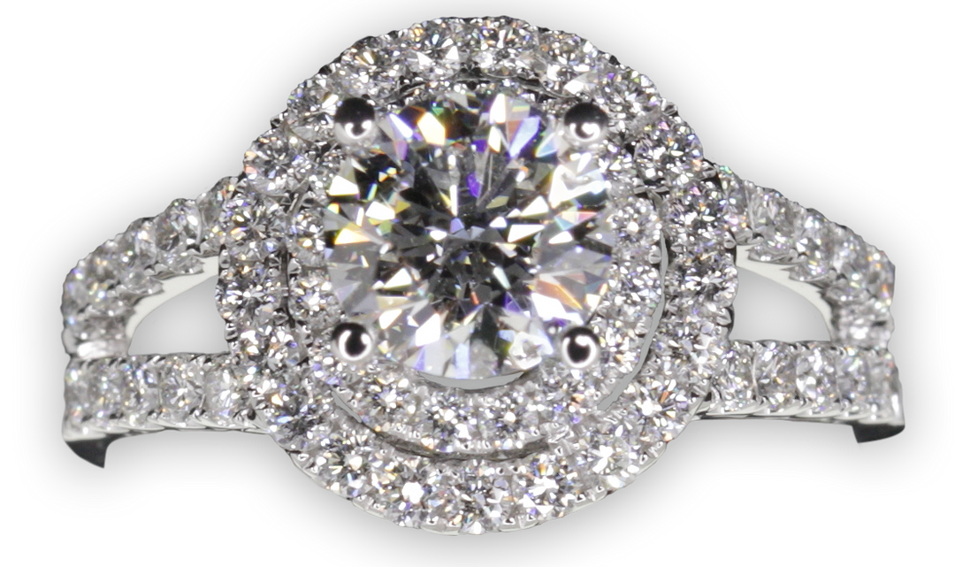 Double Halo Style Diamond Engagement Ring with Twin Pavé-Set Band - W0060 (Lab Grown)
