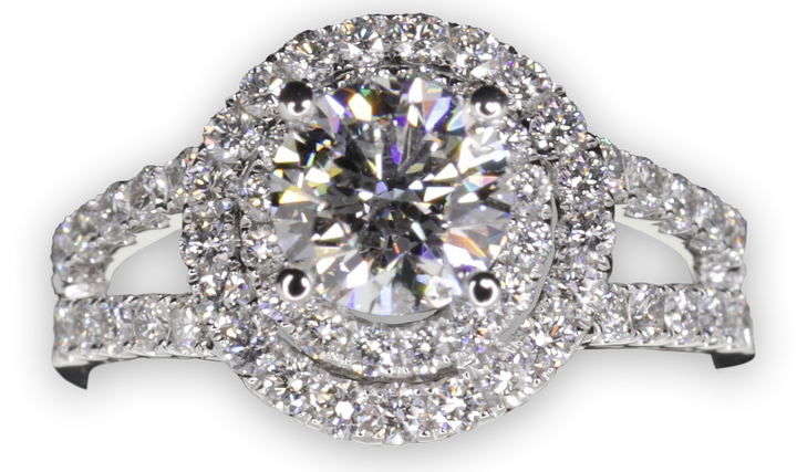 Double Halo Style Diamond Engagement Ring with Twin Pavé-Set Band - W0060 (Lab Grown)