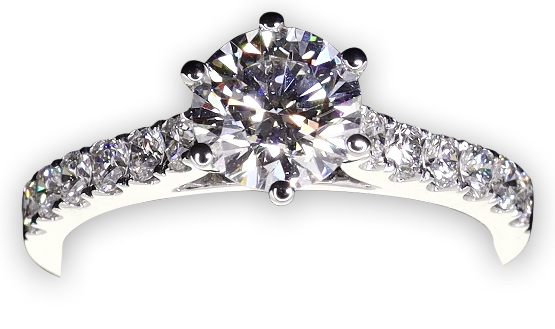 Bold 6-Claw engagement ring with pavé set band - W0253 (Lab Grown)