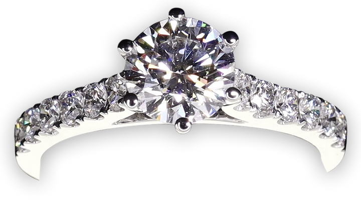 Bold 6-Claw engagement ring with pavé set band - W0253 (Lab Grown)