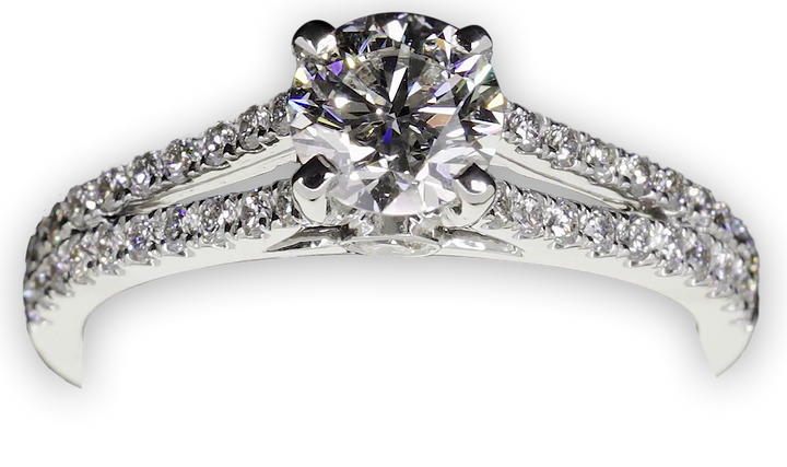 Classic 4-Claw Engagement Ring with Split Pavé Set Diamond Band (WG) - W0259 (Lab Grown)