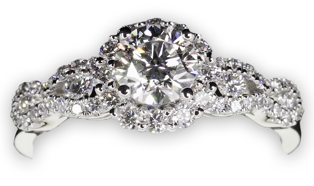 Halo Engagement Ring with Wavy Band - W0321 (Lab Grown)