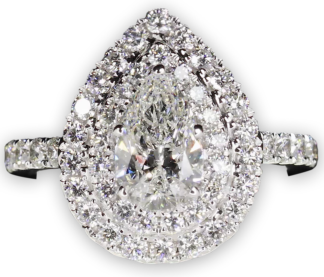 Pear Shaped Double Halo Ring - W0323 (Lab Grown)