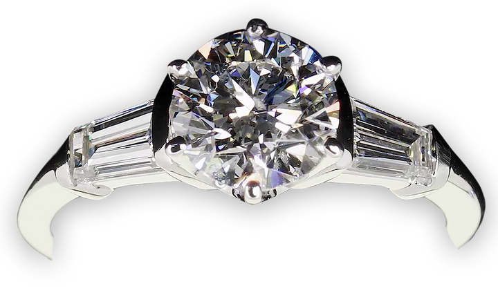 Elegant Round Brilliant Cut and tapered Baguettes - W0328 (Lab Grown)