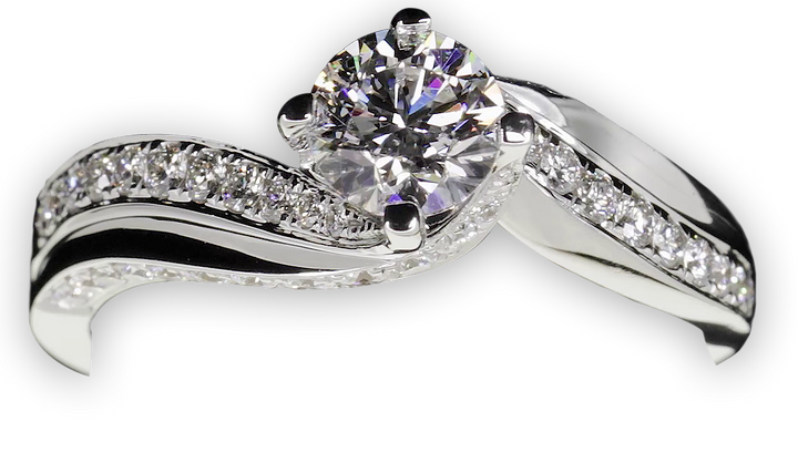 Four Claw Twist with Polished Band and Sweeping Diamonds - W0331 (Lab Grown)
