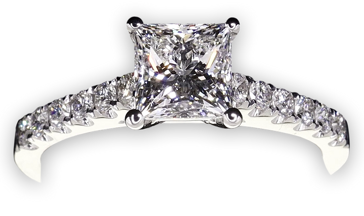 Classic Princess Cut Engagement Ring with Pavé-Set Band - W0333 (Lab Grown)