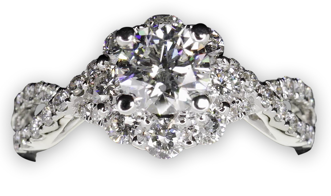 Halo cluster ring with crossover band - W0349 (Lab Grown)