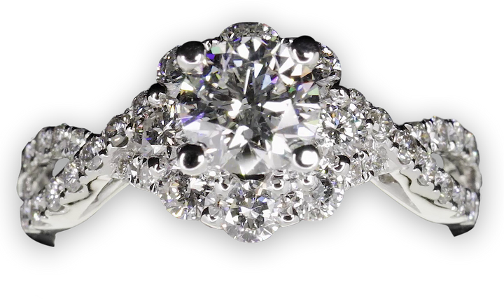 Halo cluster ring with crossover band - W0349 (Lab Grown)