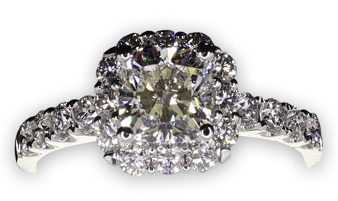 Cushion Cut halo with pavé set diamond band - W0350 (Lab Grown)