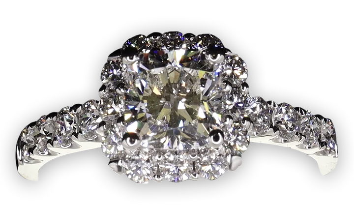Cushion Cut halo with pavé set diamond band - W0350 (Lab Grown)