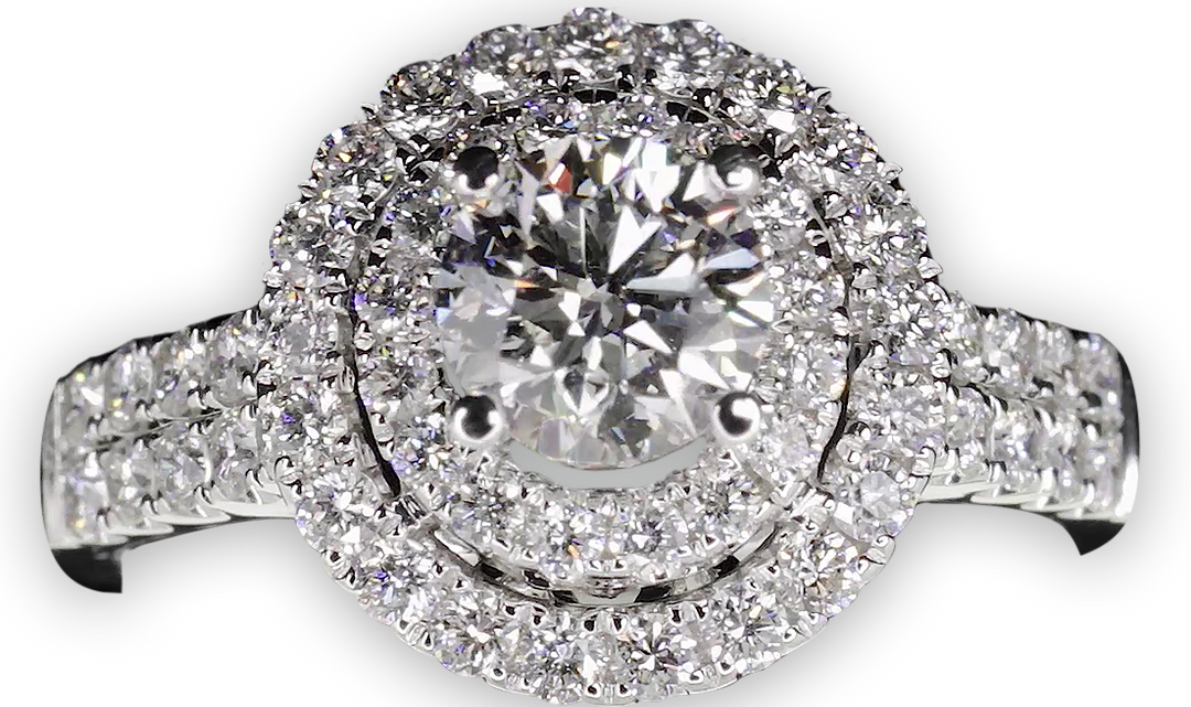 Double halo with twin pavé diamond band - W0351 (Lab Grown)