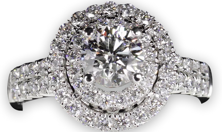 Double halo with twin pavé diamond band - W0351 (Lab Grown)